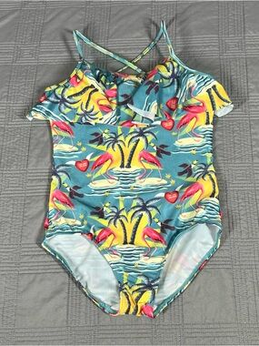 Paper Wings Swimsuit Girls Size 10 One Piece Hawaiian Beach Ruffle Top